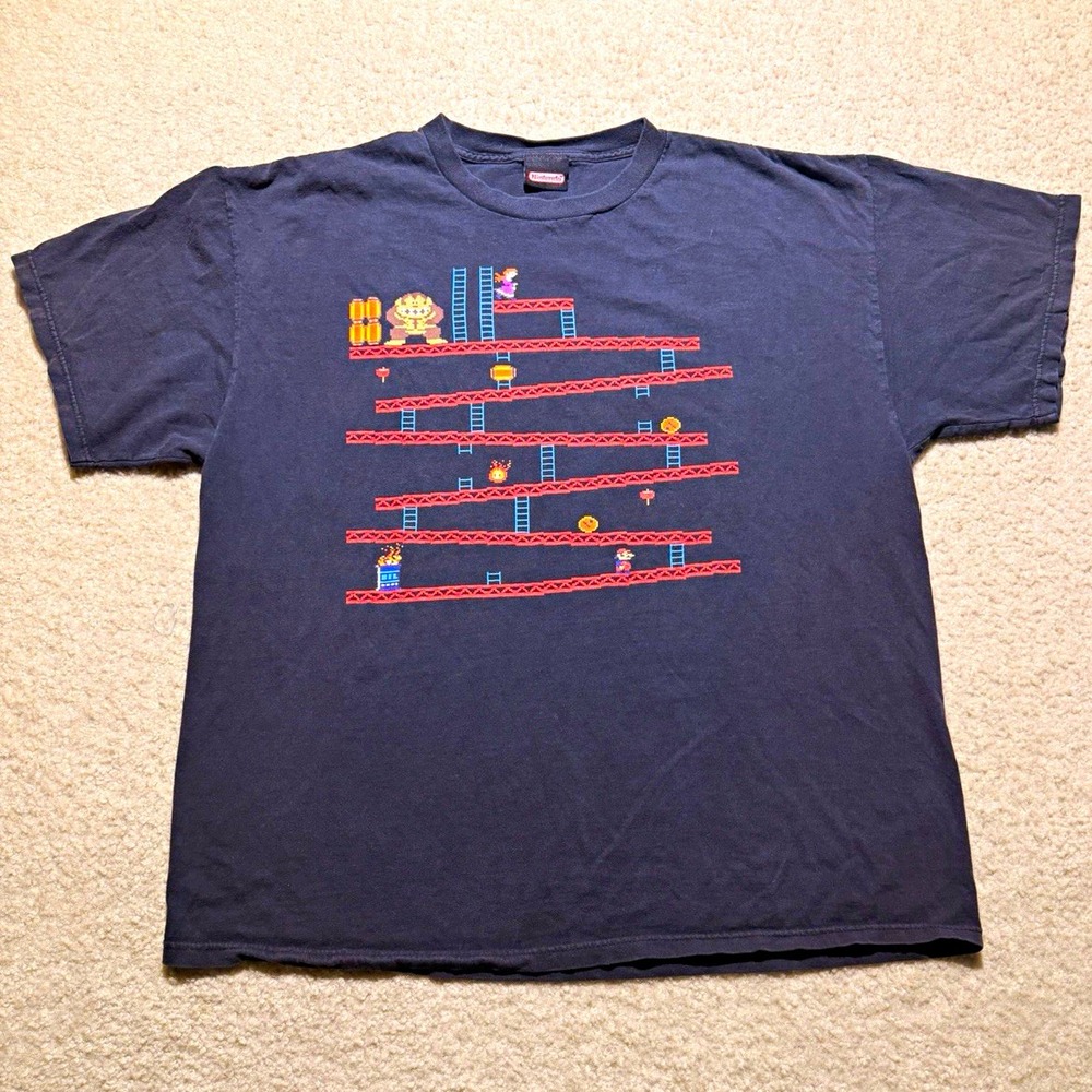 Vintage 2005 Nintendo Donkey Kong Arcade T Shirt XL Mario Y2K Faded Black